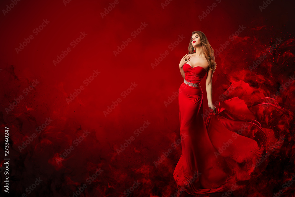 Beautiful Fashion Model in Red Dress, Woman Beauty Portrait, Elegant Lady in  Long Sexy Gown Stock Photo | Adobe Stock