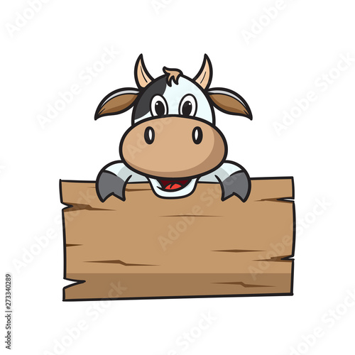 cute cartoon cow holding text board vector illustration