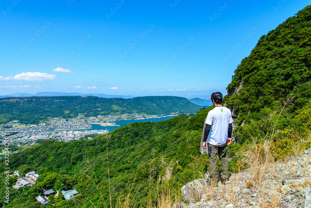 写真素材：五剣山、見下ろす、男性、風景、自然