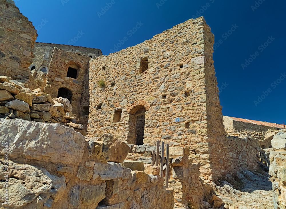 Old deserted ruined medieval village of  Anavatos, Chios island, Greece.