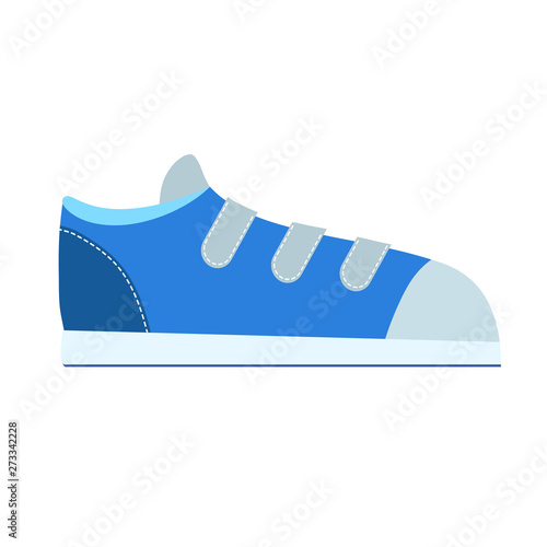 Blue sneakers on white in flat style for shop design, stock vector illustration