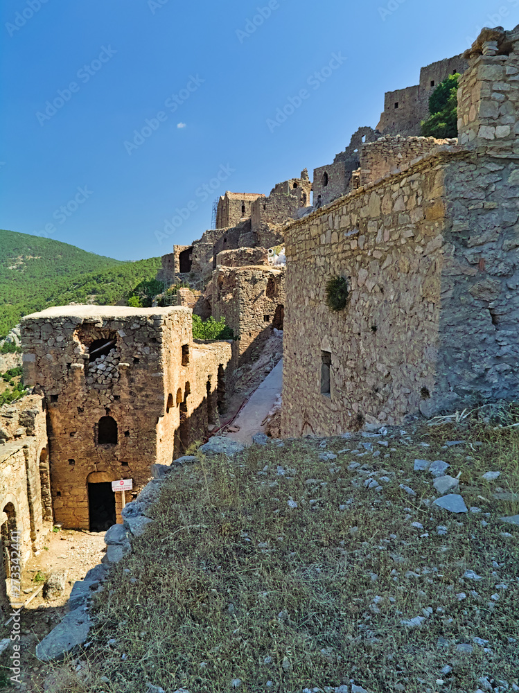 Fototapeta premium Old deserted ruined medieval village of Anavatos, Chios island, Greece.