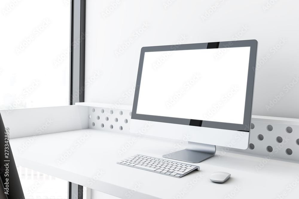 Fototapeta premium Mock up computer screen on white table