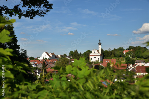 Fotografie Ansicht von Murnau mit Kirche und Schloß