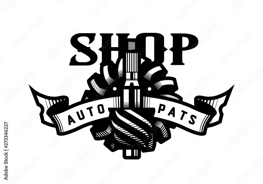 Fototapeta premium Auto parts store, car logo emblem. Vector illustration.