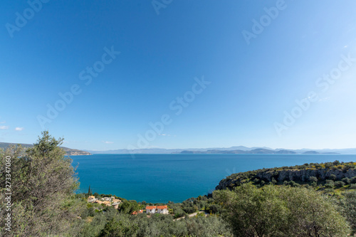 Landscape with small greek islands and bays on Peloponnese, Greece near Arkadiko town, summer vacation destination © barmalini