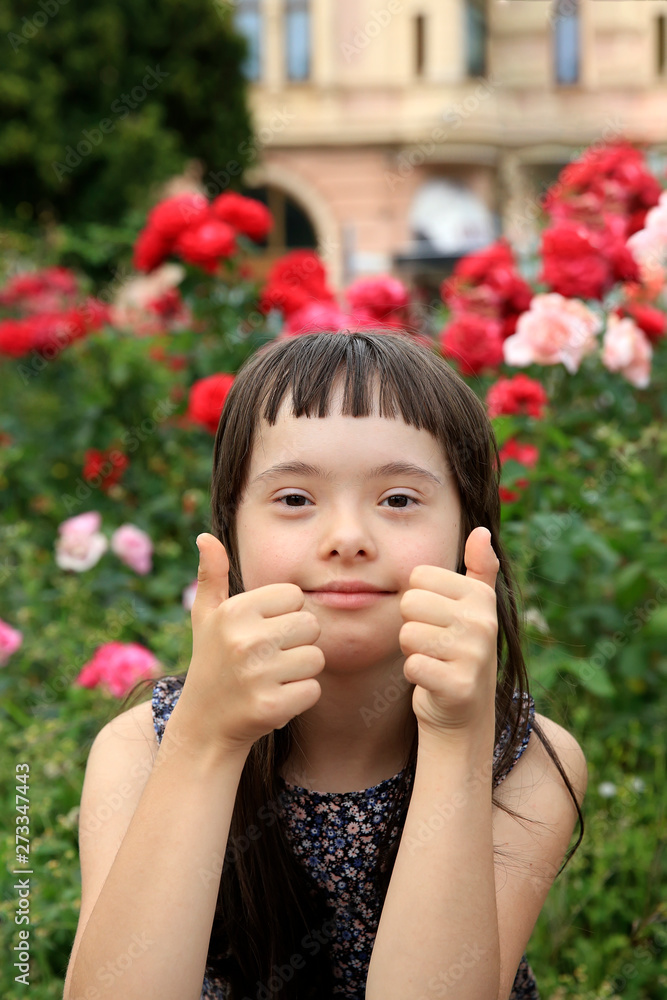 Little girl have fun in the city park Little girl have fun in the city park