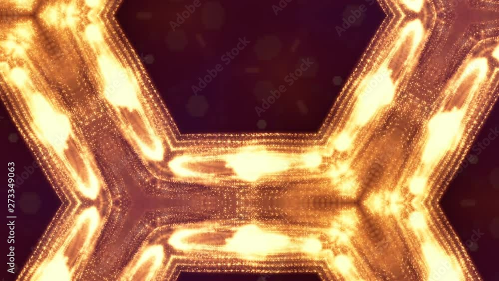sci-fi gold background of luminous particles that form curves, surfaces