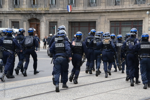 Police force photographed during a demonstration