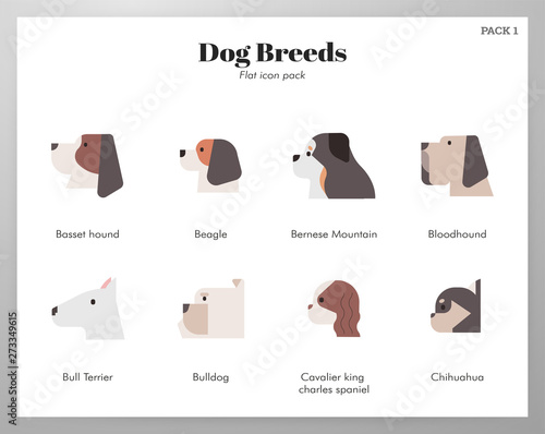Dog breeds icons flat pack