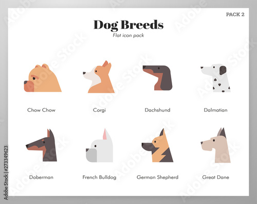 Dog breeds icons flat pack