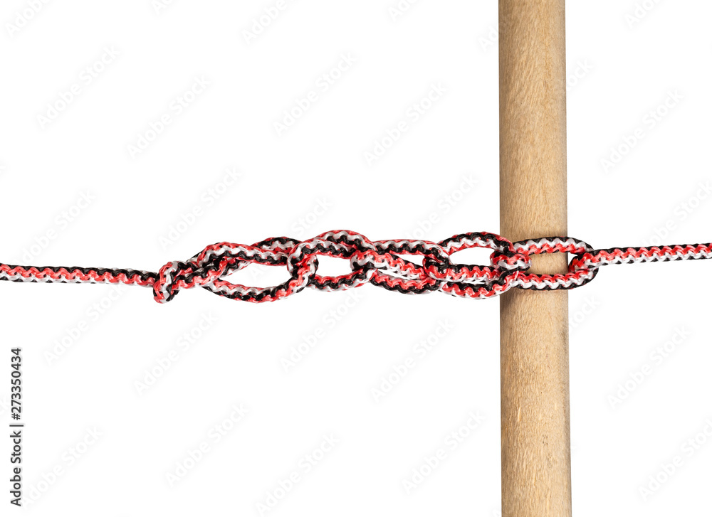 another side of chain sinnet knot tied on rope Stock Photo