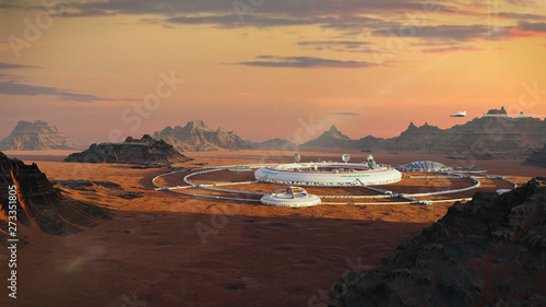Fotografie colony on Mars, first martian city in desert landscape on the red planet