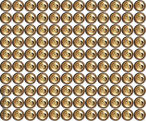 Beer can pattern, top view. isolated on white background.