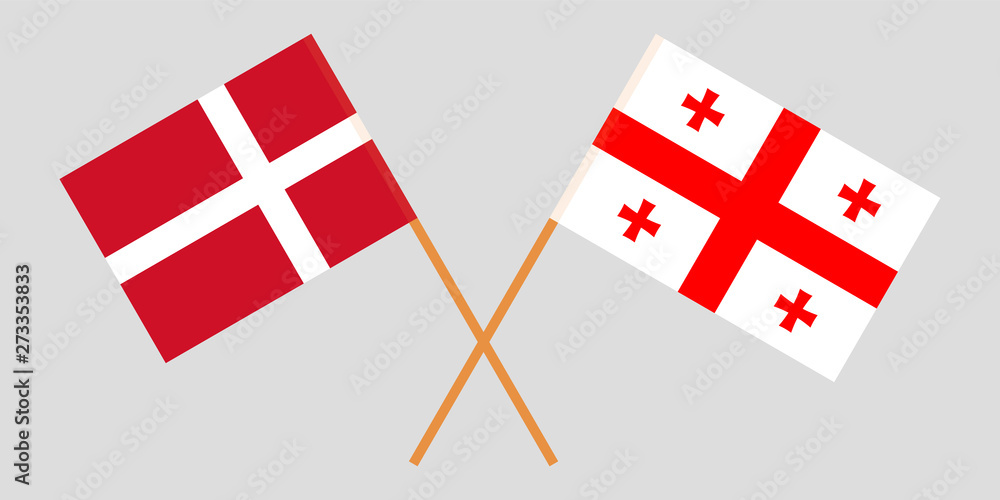 Georgia and Denmark. Crossed Georgian and Danish flags