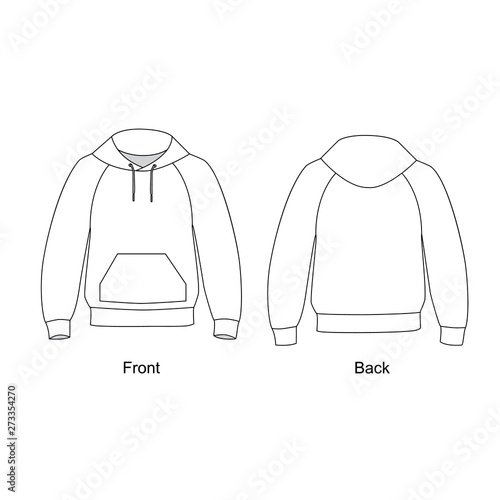 Hoodie with pocket in front. Technical sketch sweatshirt with hood vector.  