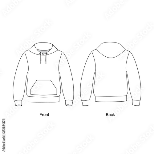 Sweatshirt wit a hood and pocket technical sketch vector. Hoodie vector illustration.