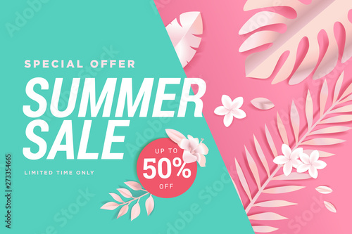 Summer sale. Web banner template design. Concept for website design, advertising, social media banner, ads, sale promotion, poster, marketing material.
