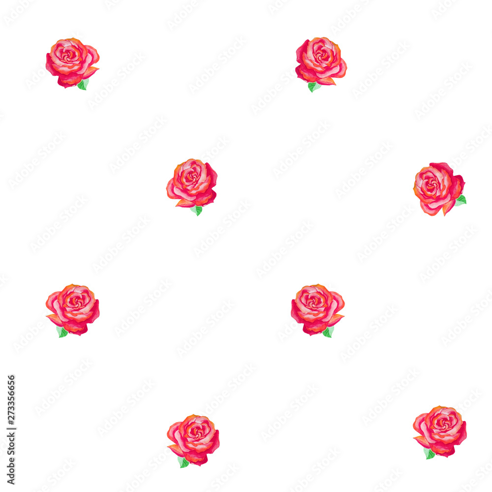 Seamless pattern of pink roses with green leaves on a white background. Seamless pattern of pink roses with green leaves on a white background.
