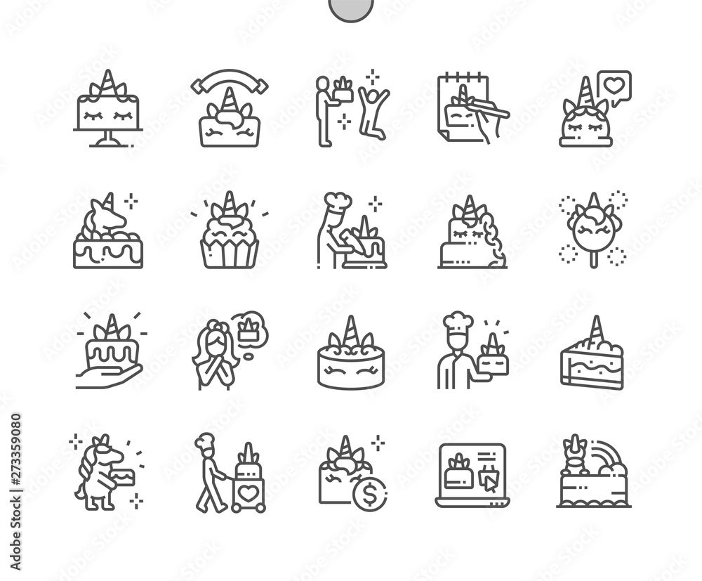 Unicorn cake Well-crafted Pixel Perfect Vector Thin Line Icons 30 2x Grid for Web Graphics and Apps. Simple Minimal Pictogram