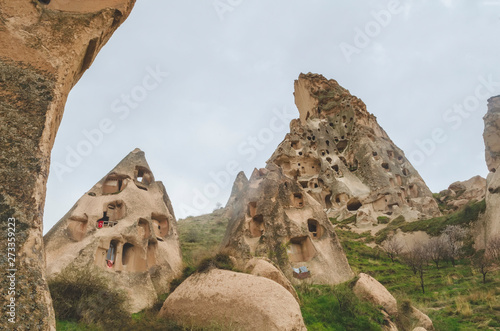 Dwellings in the rocks of volcanic tuff in Cappadocia, central Turkey. Goreme National Park. photo