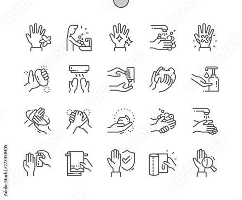 Hand hygiene Well-crafted Pixel Perfect Vector Thin Line Icons 30 2x Grid for Web Graphics and Apps. Simple Minimal Pictogram photo