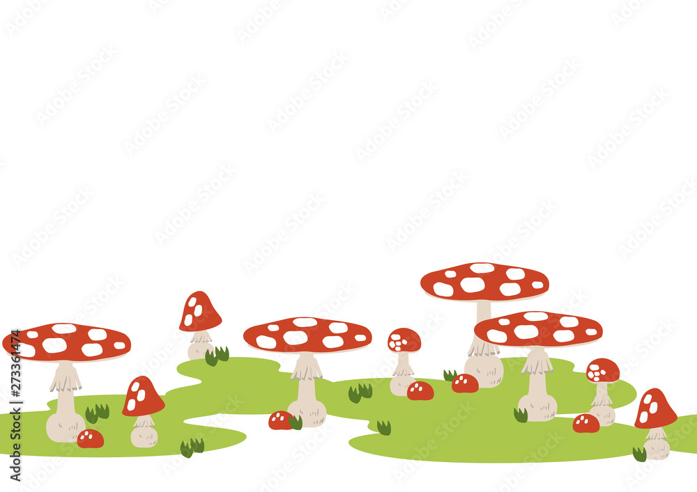 キノコのシームレスなパターン。 可愛い、マッシュルームの壁紙。