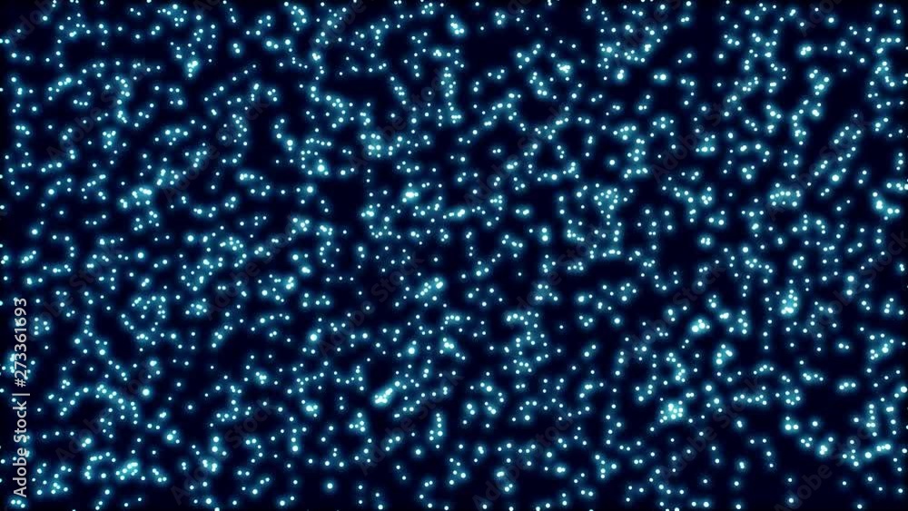 flying in space glowing blue dots flying in space glowing blue dots