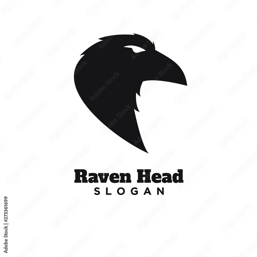 Fototapeta raven head crow logo black icon design vector illustration template