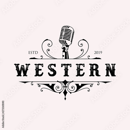 Music label isolated on white background. Design element. Template for logo, signage, branding design. Vector illustration