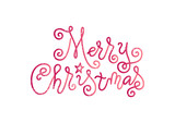Modern mono line calligraphy lettering of Merry Christmas in pink decorated with star and texture on white