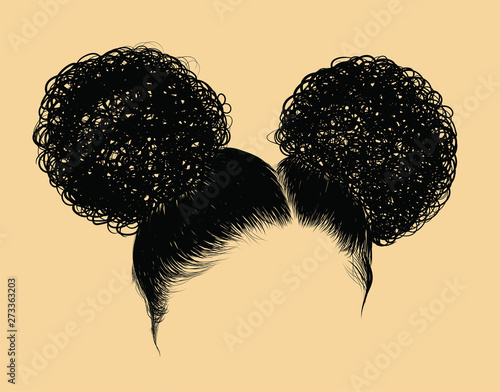 Curly beauty girl illustration isolated on clear background. Hair buns with long hair. Hand draw idea for business cards, templates, web, brochure, posters, postcards, salon