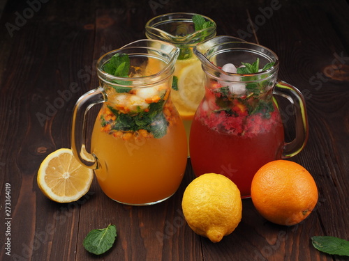 Refreshing Lemonades With Fruits and Ice
