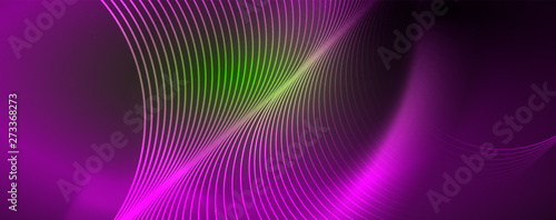 Shiny neon lines template - northern lights glowing blur lines. Futuristic style glow neon 80s disco club or night party techno template