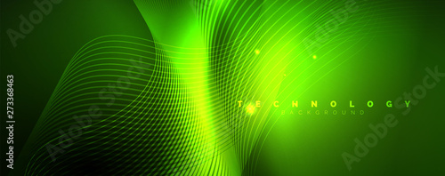 Shiny neon lines template - northern lights glowing blur lines. Futuristic style glow neon 80s disco club or night party techno template
