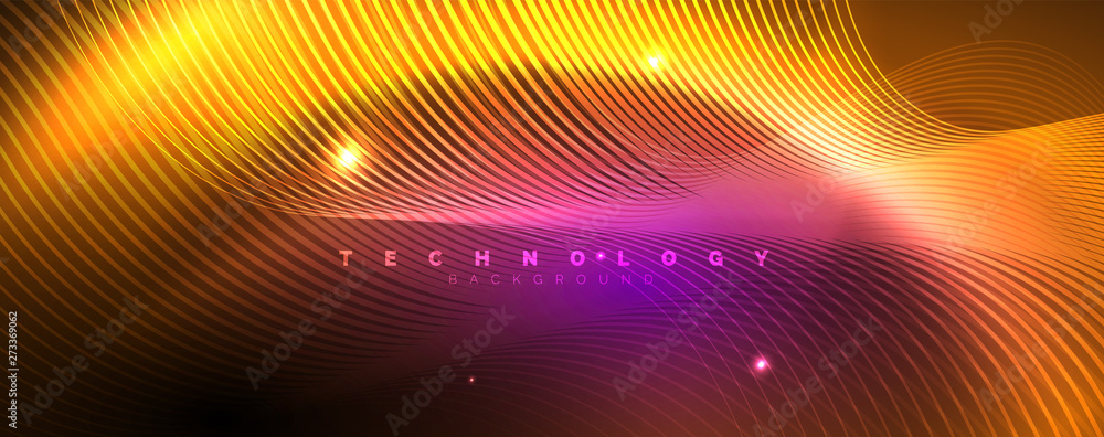 Shiny neon lights, dark abstract background with blurred magic neon light curved lines Shiny neon lights, dark abstract background with blurred magic neon light curved lines