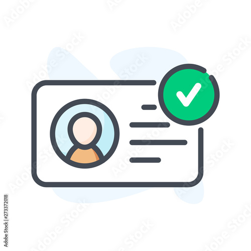 Identification card vector illustration. Verification badge color line icon. photo