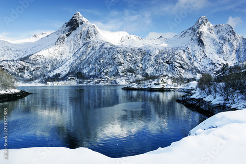 Winter landscape in Lofoten Archipelago  Norway  Europe