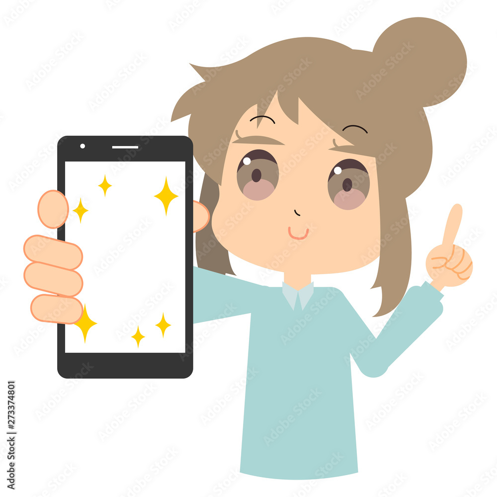 キラキラしたスマホ画面を見せる女性のイラスト Stock Vector Adobe Stock