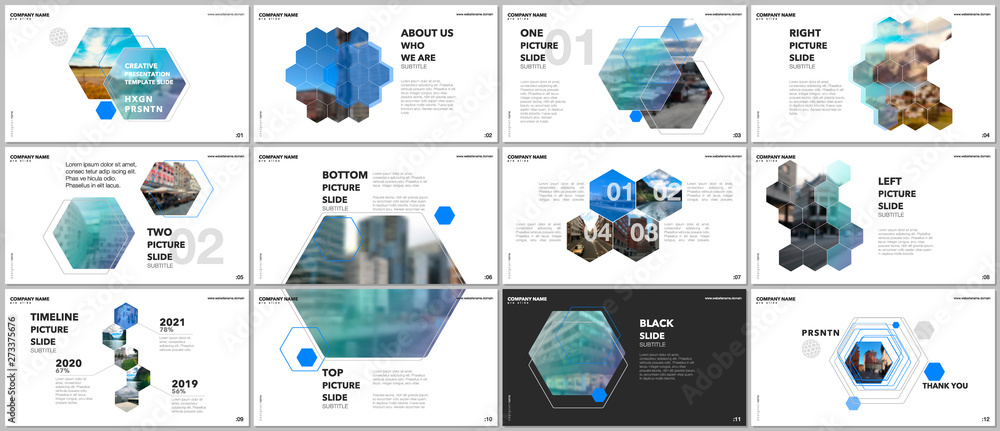 Minimal presentations design, portfolio vector templates with hexagons and hexagonal elements. Multipurpose template for presentation slide, flyer leaflet, brochure cover, report, advertising.