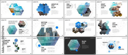 Minimal presentations design, portfolio vector templates with hexagons and hexagonal elements. Multipurpose template for presentation slide, flyer leaflet, brochure cover, report, advertising. photo