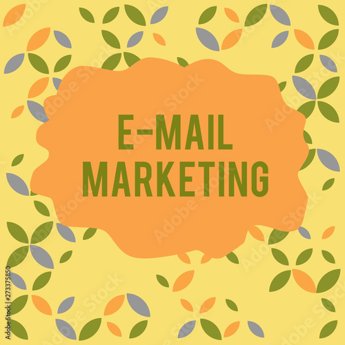 Conceptual hand writing showing E Mail Marketing. Concept meaning Ecommerce Advertising Online sales Newsletters Promotion Seamless Summer Autumn Leaf Texture Multicolored Pattern