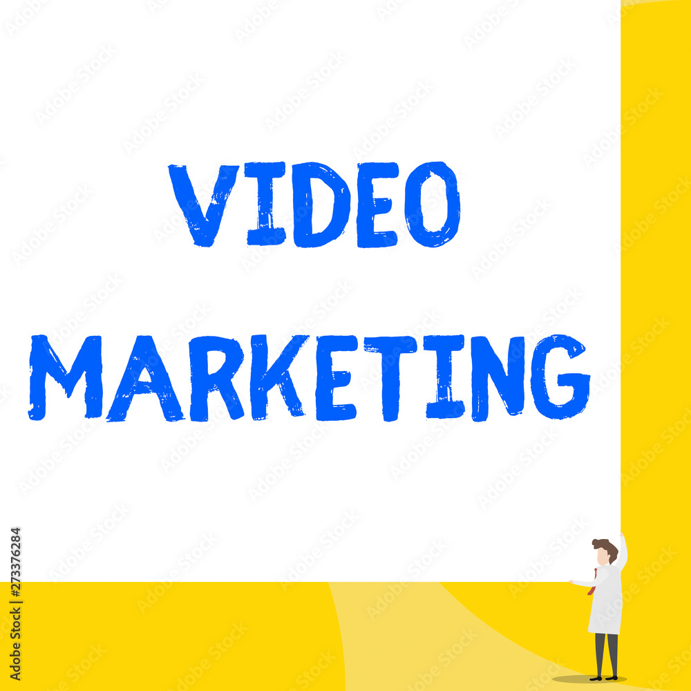 Writing note showing Video Marketing. Business concept for create short videos about specific topics using articles Young woman holding two hands right corner big rectangle Writing note showing Video Marketing. Business concept for create short videos about specific topics using articles Young woman holding two hands right corner big rectangle