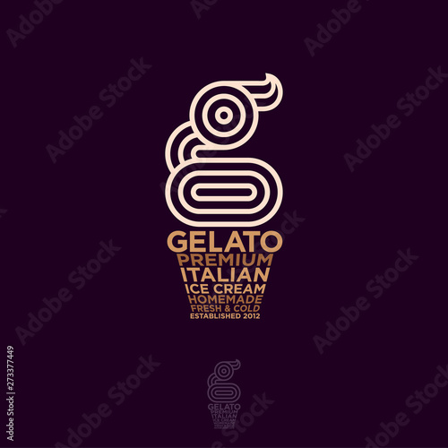 Gelateria Logo. Italian Ice Cream Emblem. G monogram like Ice cream. Typography composition as waffle cone and Scoops of Ice Cream.