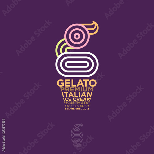 Gelateria Logo. Italian Ice Cream Emblem. G monogram like Ice cream. Typography composition as waffle cone and Scoops of Ice Cream.