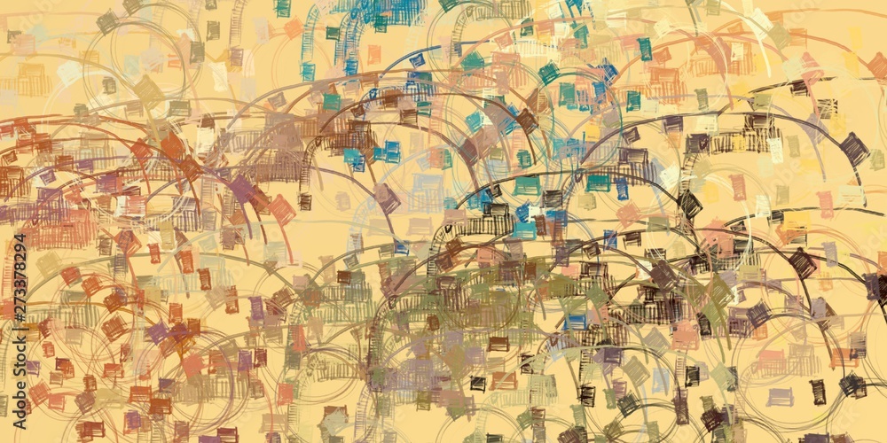 Fototapeta premium Artistic sketch backdrop material. Abstract geometric pattern. Chaos and random. Modern art drawing painting. 2d illustration. Digital texture wallpaper. 
