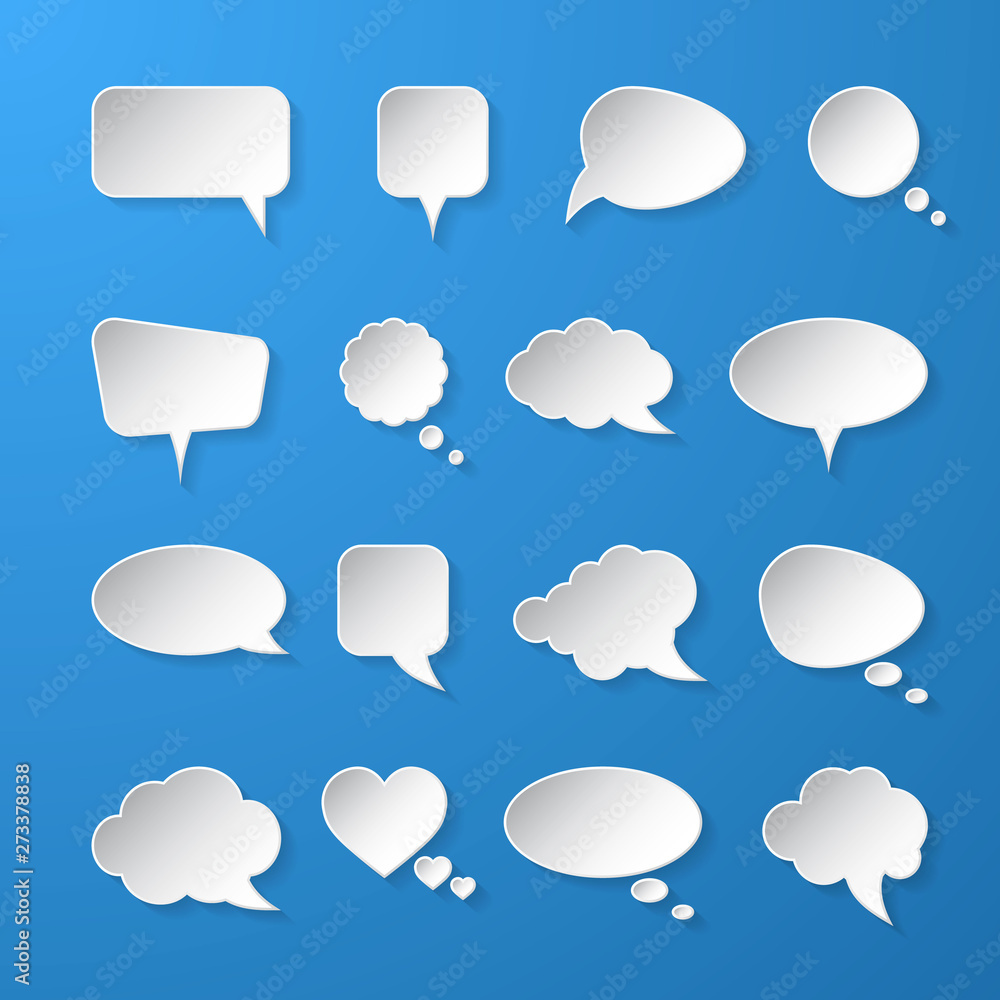 White paper speech bubbles on blue background. Vector illustration White paper speech bubbles on blue background. Vector illustration