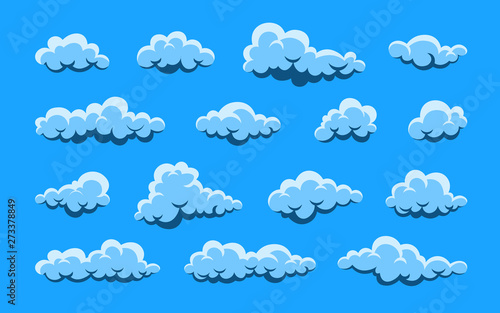 Cloud. Abstract white cloudy set isolated on blue background. Vector illustration