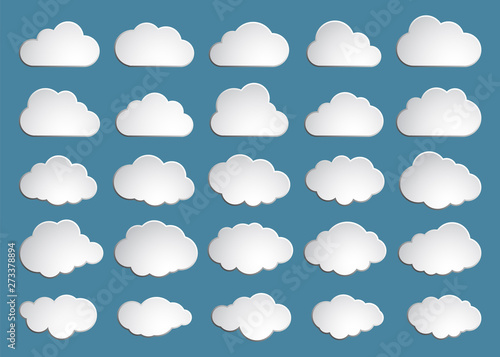 Cloud. Abstract white cloudy set isolated on blue background. Vector illustration