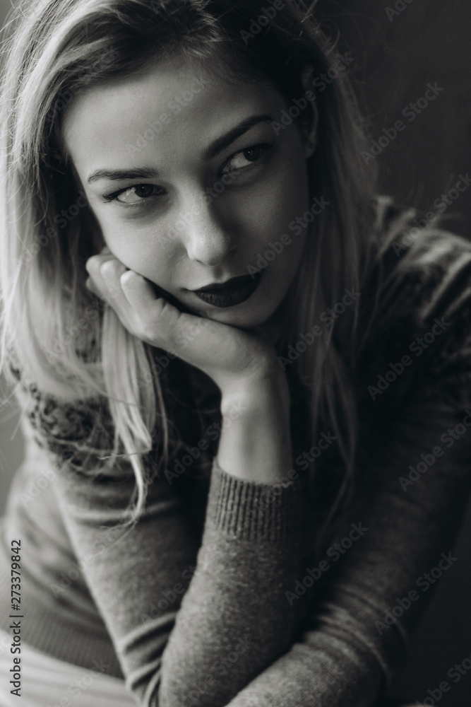 Black and white portrait of young woman Black and white portrait of young woman
